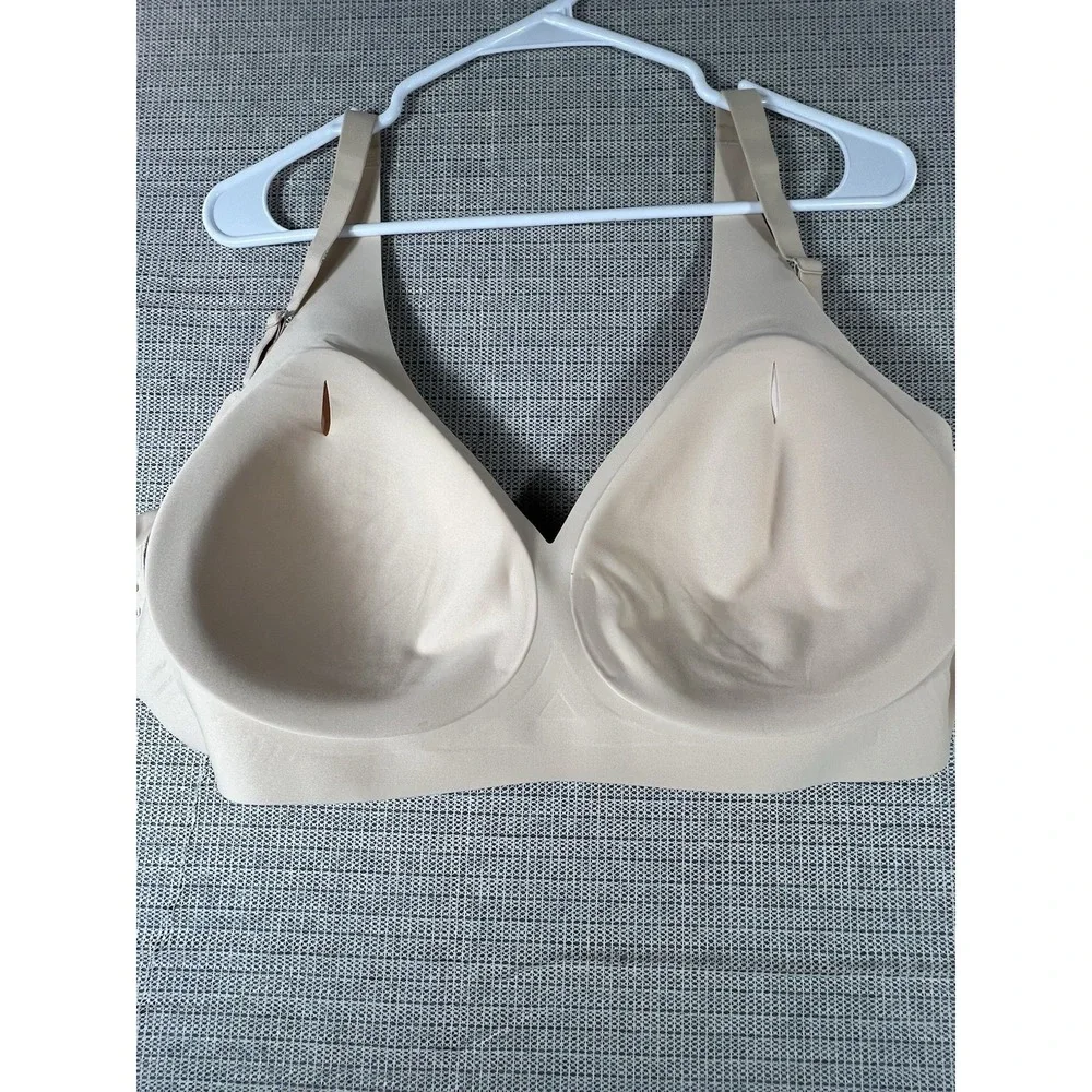Womens Beige Wireless Padded T-Shirt Bra Adjustable Straps Hook & Eye 3XL